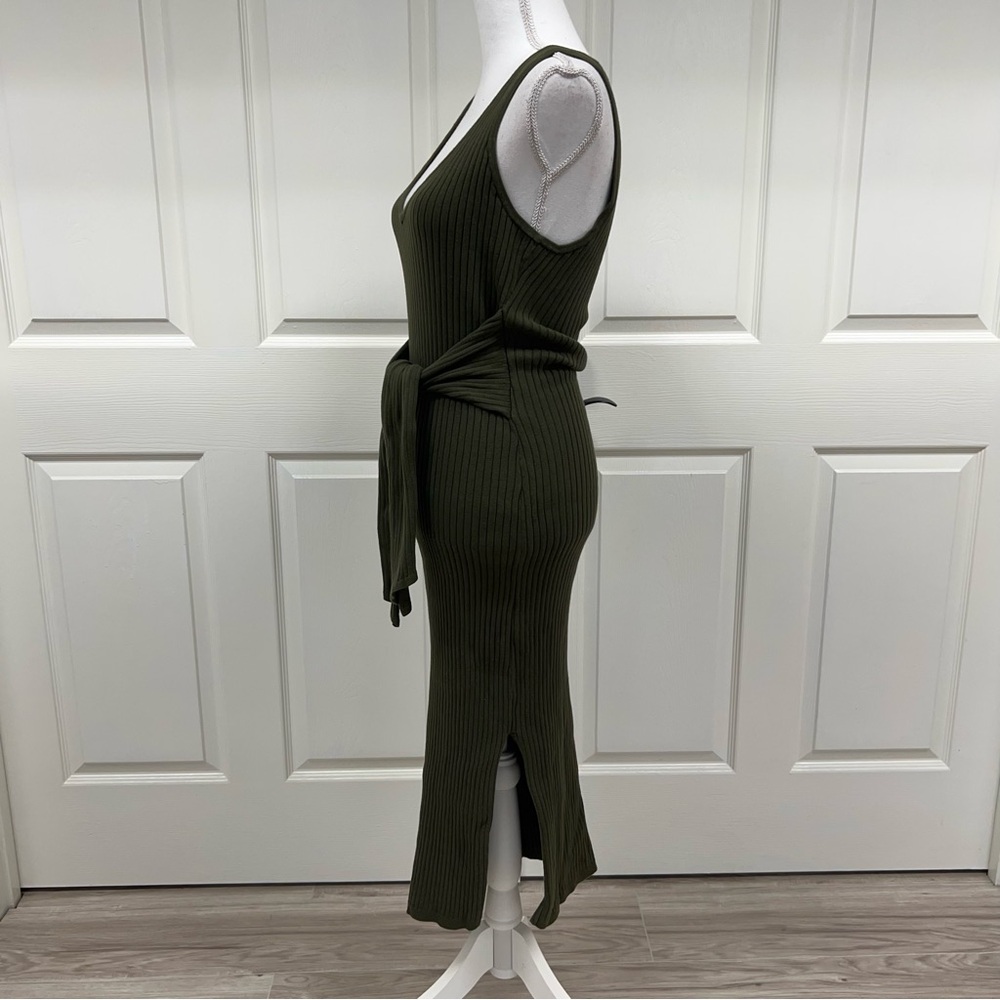 Good American Green Belted Body Ribbed Bodycon Sleeveless Knit Dress Size 2 - Picture 4 of 10